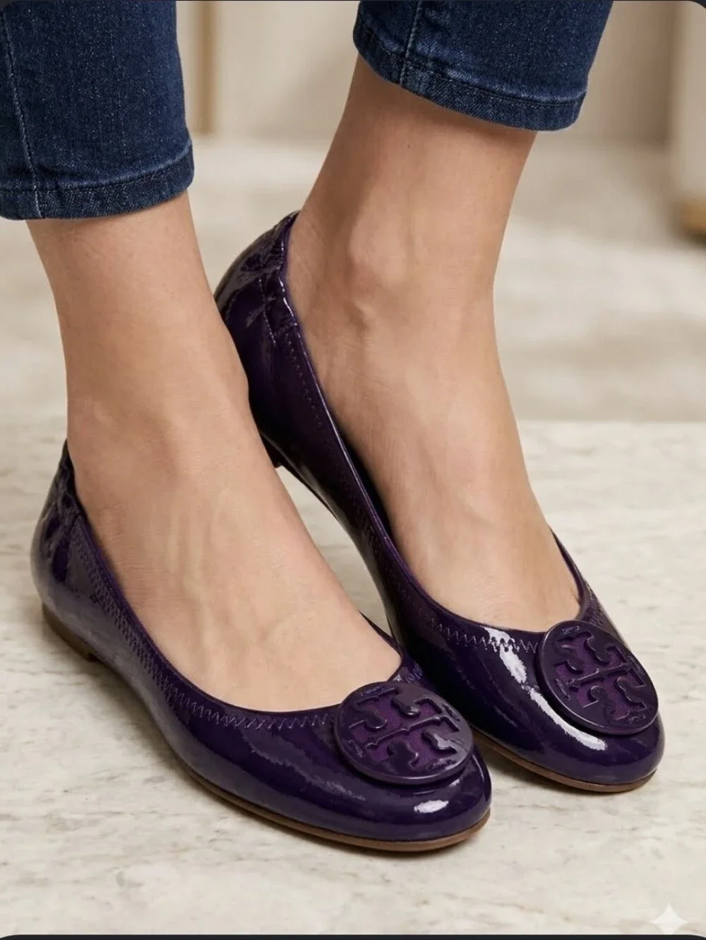 💙Tory Burch Patent Leather Ballet Flats in Deep Purple 🤍Sz 7.5M